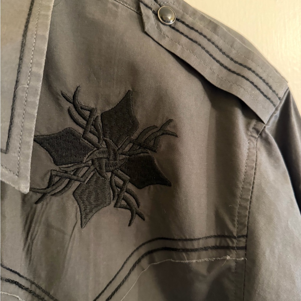 Rock & Roll Cowboy Western Snap Shirt XL Gray Embroidered Bull Skull - Picture 5 of 9
